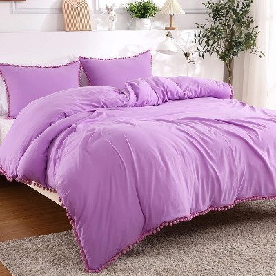 Fringe King Duvet Cover Set - 3pc Soft Washed Microfiber, Zipper Closure, Lavender, 104x90 Inches