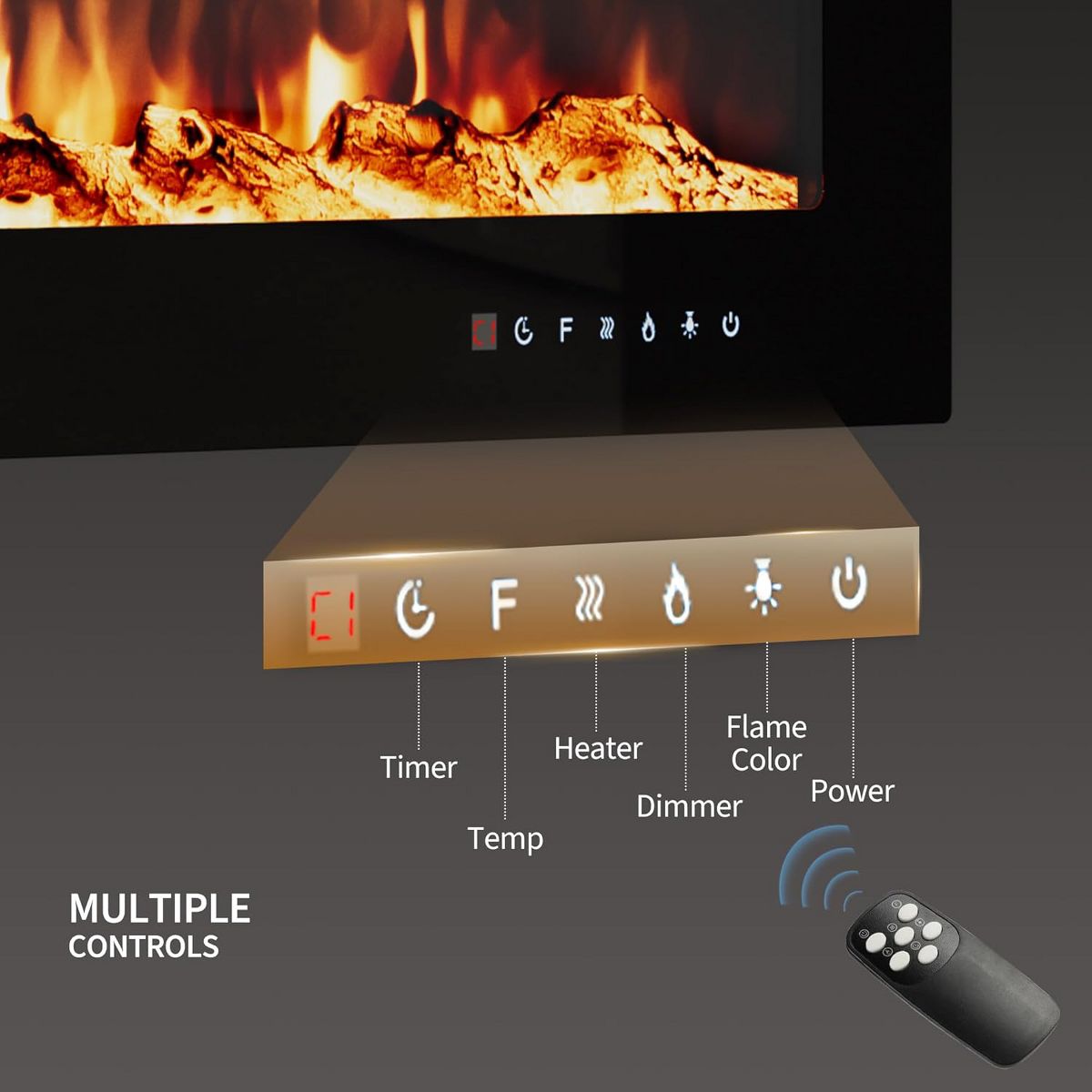 Garvee 60" Wall Mounted Electric Fireplace, WiFi & Alexa Control, 12-Color Flames, 750/1500W Heater, Recessed or Surface Install - thumbnail 2
