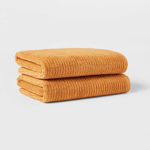 2pk Quick Dry Ribbed Bath Towel Set Gold - Threshold™ : Target