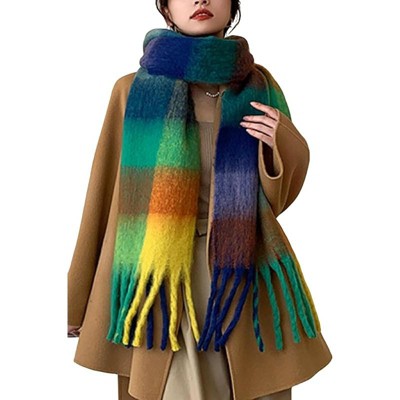 MSDC Winter Women Warm Scarf Long Shawl Large Scarves Cold Weather Thick Blanket Scarfs Colorful Plaid