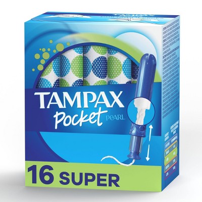 Tampax Pocket Pearl Super Absorbency with LeakGuard Braid & Unscented Plastic Tampons - 16ct