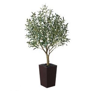 DR.Planzen 5-8FT Adjustable Artificial Olive Tree - UV Resistant Fake Plant in 15.7-22.7" Tall Planter (B/W/Coffee) for Indoor/Outdoor - 1 of 4