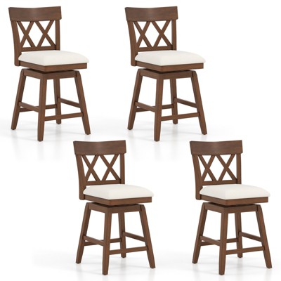 Tangkula 26" Bar Stool Wooden Chair Set of 4 w/Contoured Backrest Swivel Padded Seat