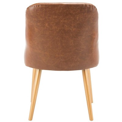 Lulu Transitional Parsons Side Chair in Brown Faux Leather with Gold Legs