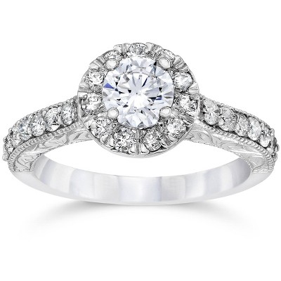 Pompeii3 3/4ct Vintage Halo Diamond Engagement Ring 14K White Gold