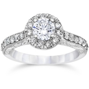 Pompeii3 3/4ct Vintage Halo Diamond Engagement Ring 14K White Gold - 1 of 4