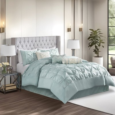 Seafoam King Tufted Comforter Set with Pintuck Embellishments