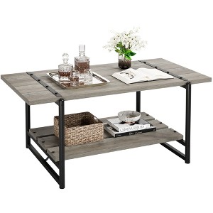 2-Tier Modern Living Room Coffee Tables, Wood Coffee Table with Storage Shelf, Small Center Table for Living Room Home Office - 1 of 4