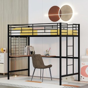 CAVINAS Twin Size Modern Loft Bed with Desk & Metal Grid,Simple Metal Bed Frame for Bedroom,Study,Black - 1 of 4