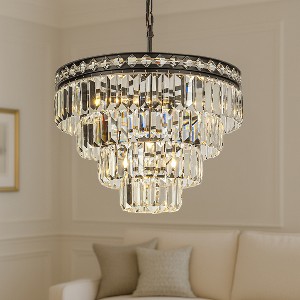 ALOADECOR 18'' Modern Classic Crystal Chandelier With Matte Black Finish 4-Light Tiered Pendant Ceiling Light For Dining Room Foyer Bedroom - 1 of 4