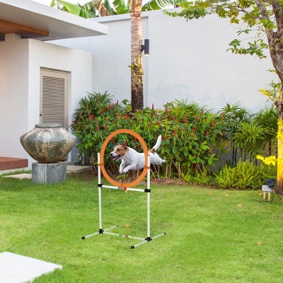 2 in 1 Dog Agility Training Set with Adjustable Tire Jump Ring and Hurdle Bar Includes Carry Bag for Outdoor Pet Exercise - LAOTIES