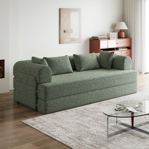 78.7'' Chenille Convertible Folding Sofa Bed with Cylindrical Pillow and Built-In Side Pocket - 1 of 4