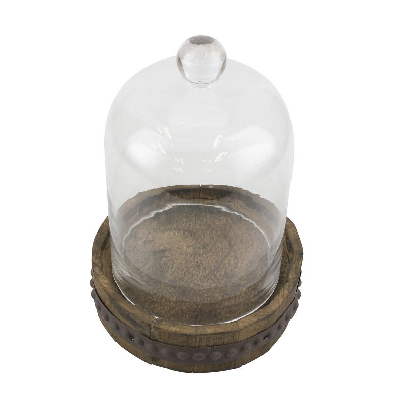 12.5&#34; Glass Bell Cloche with Rustic Wood and Metal Base Brown - Stonebriar Collection, 4 of 5