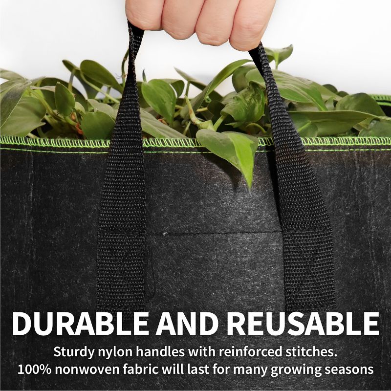 Garnen Reusable Nonwoven Fabric Durable Garden Grow Bag with Handles - 5 Pack, 3 of 8