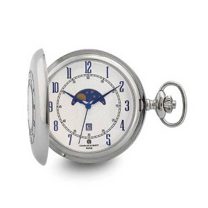 Black Bow Jewelry Charles Hubert Chrome Finish Open Window Moon Phase Pocket Watch - 1 of 4