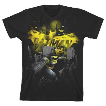 Justice League Batman in Gotham City Black T-shirt Toddler Boy to Youth Boy
