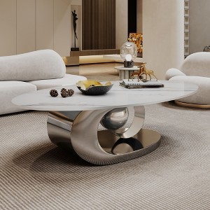 CAVINAS Modern Luxurious Coffee Table with Sintered Stone Tabletop & Unique Steel Base,Marble Oval Center Table for Living Room,Studio - 1 of 4