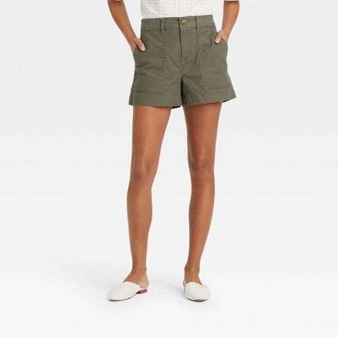 Women's High-rise Utility Shorts - A New Day™ Olive Green 12 : Target