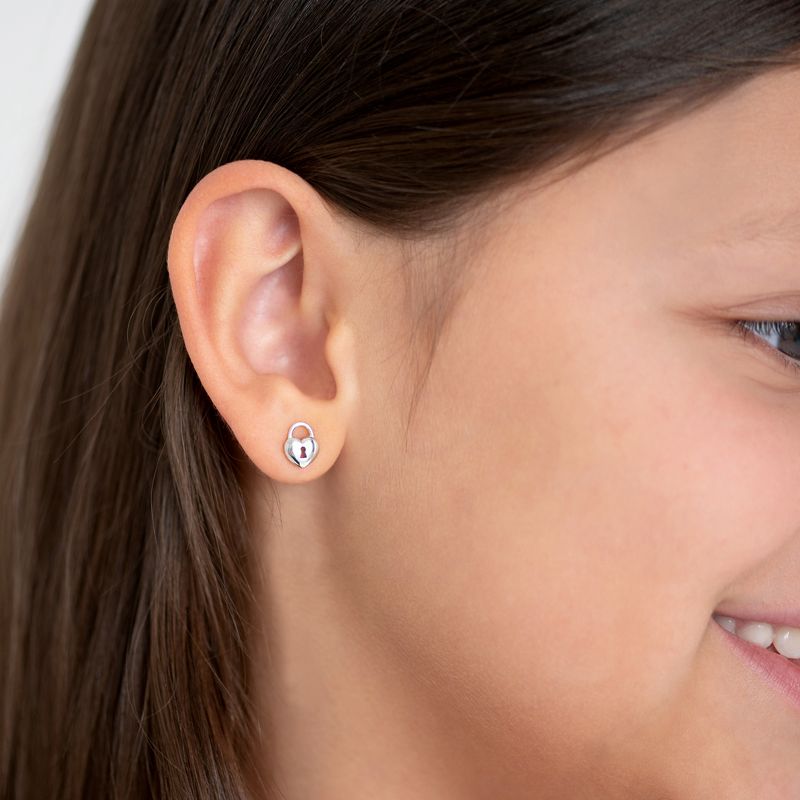 Girls' Locked Heart Standard Sterling Silver Earrings - In Season Jewelry, 4 of 6