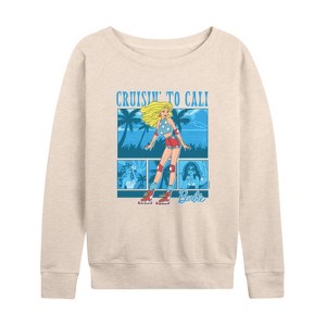 Women's - Barbie - Beach Lightweight French Terry Wide Neck Long Sleeve Shirt - 1 of 4
