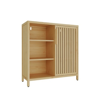 GlasFlength 32.91" Bathroom Storage Cabinets Bathroom Floor Cabinet Freestanding Tower Cabinet with 3 Tier Shelves for Bathroom, Beige