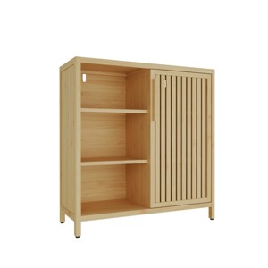 GlasFlength 32.91" Bathroom Storage Cabinets Bathroom Floor Cabinet Freestanding Tower Cabinet with 3 Tier Shelves for Bathroom, Beige - 1 of 4
