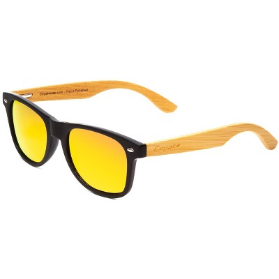 Coyote Eyewear Woodie Polarized Sunglass with Natural Wood Temples, Black/Bamboo/Red Mirror
