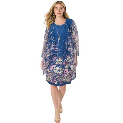Roaman's Women's Plus Size Necklace Jacket Dress