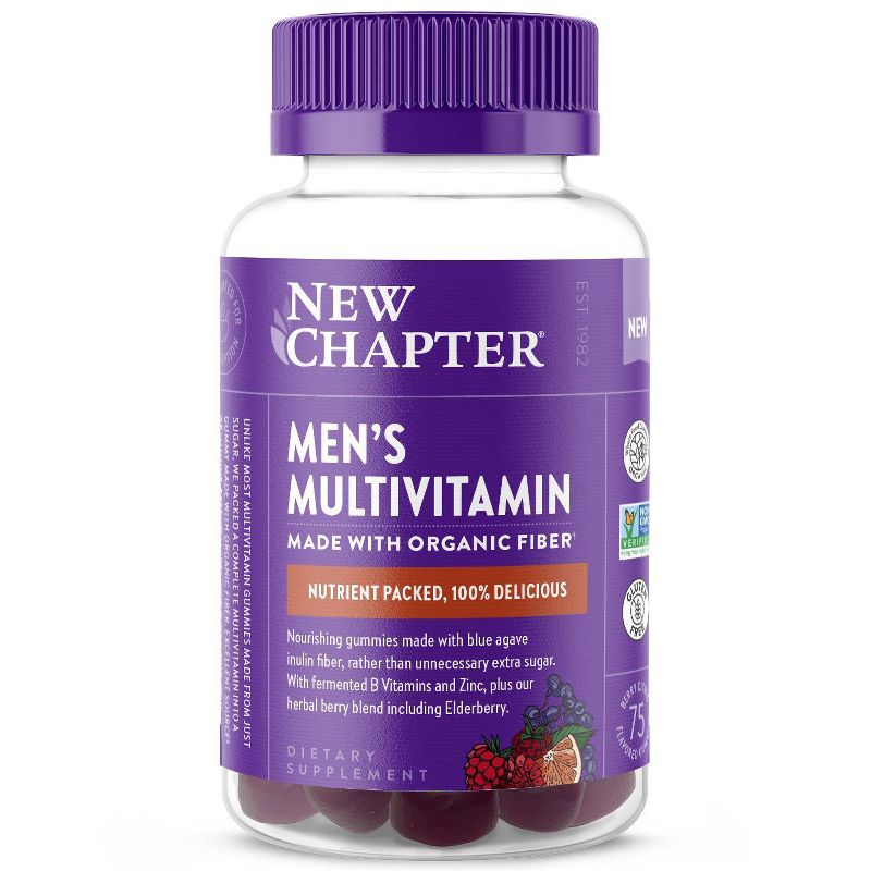 New Chapter Men&#39;s Non-GMO and Gluten Free Multivitamin Gummies - Berry Citrus - 75ct, 1 of 10