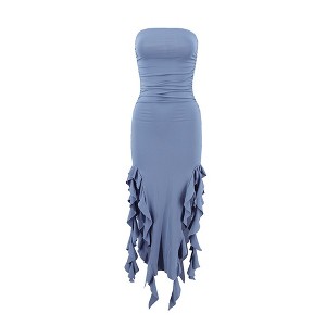 Coolmee Women's Fashion Bodycon Maxi Dress Strapless Ruffle Tube Top Ruched  Side Split Formal Club Party Long Dresses L Blue : Target