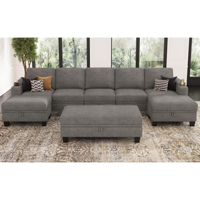 Belffin Oversized U-Shaped Chenille Sectional - 8-Seater Modular with Storage & Convertible Design