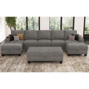 Belffin Oversized U-Shaped Chenille Sectional - 8-Seater Modular with Storage & Convertible Design - 1 of 4