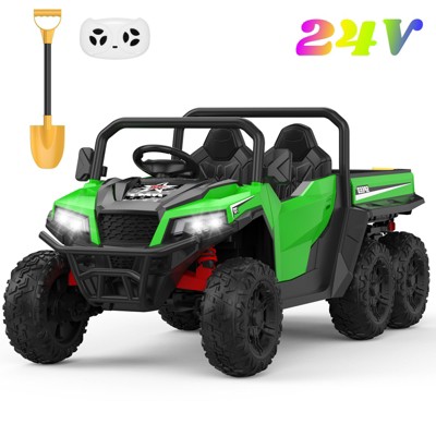 Garvee 24V 4WD 6-Wheel Ride On Dump Truck for Kids, 2-Seater Electric Truck with Remote Control, Motorized Dump Bed, Shovel, LED Lights & Music