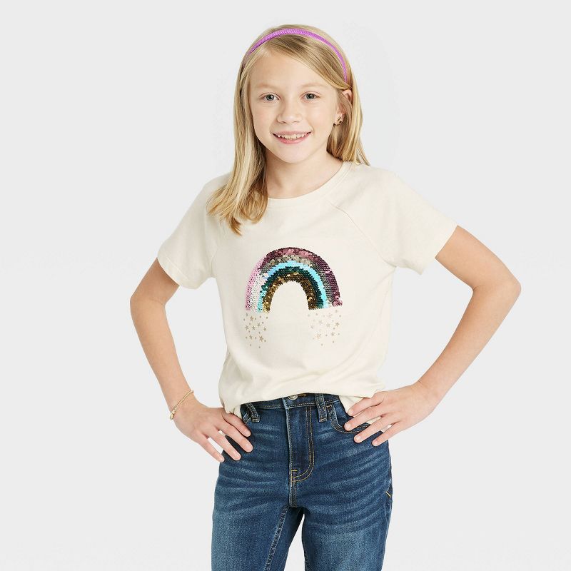 Girls' Flip Sequin Short Sleeve T-Shirt - Cat & Jack™ Sand XS