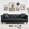 81 Inch Leather Couch for Living Room, Modern Leather Sofa with Deep Seat and 2 Pillows, Handmade Button Tufted 3 Seater Sofa , Black - 2 of 4
