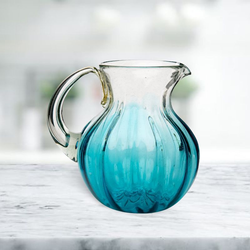 Amici Home Rosa Light Blue Single Glass Pitcher, Mexican Glass Drinkware, Ombre & Optic Finish ,80-Ounce, 4 of 5