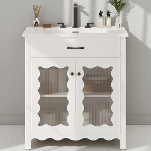 31" Bathroom Vanity with Rectangle Ceramic Sink, Tempered Glass Doors & Adjustable Shelves – Soft-Close Storage Cabinet - 1 of 4