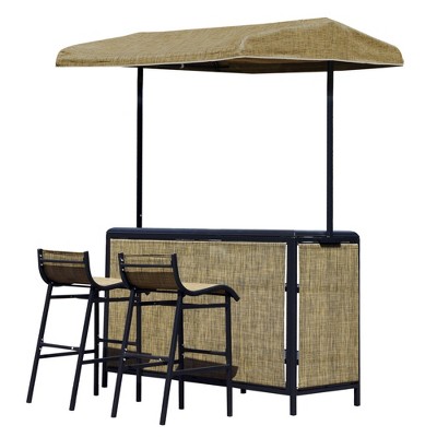 Taupe and Greige 3-Piece Outdoor Bar Set with Canopy and Storage
