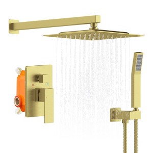 SEVOBAL Shower Faucets, Complete Wall Mounted Shower System with Rainfall and Handheld Shower Head, Gold, 21.06"*14.57"*6.3" - 1 of 4