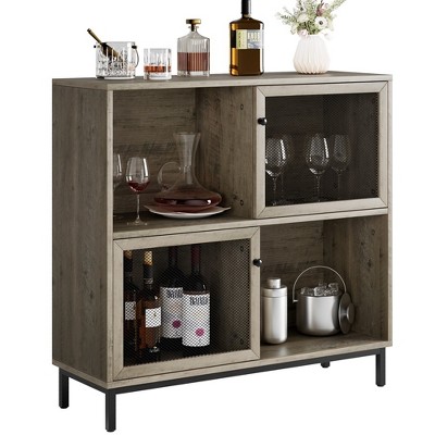Coffee Bar Cabinet, Sideboard Buffet Cabinet with Sliding Door, Wood Display Accent Cabinet, for Living Room, Kitchen, Dining Room, Gray