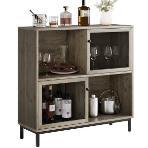 Coffee Bar Cabinet, Sideboard Buffet Cabinet with Sliding Door, Wood Display Accent Cabinet, for Living Room, Kitchen, Dining Room, Gray - 1 of 4
