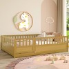 Accent Bed Frame Modern Wood Grain Design with Safety Fence and Door for Kids Bedroom Full - 3irtyhousy - 2 of 4