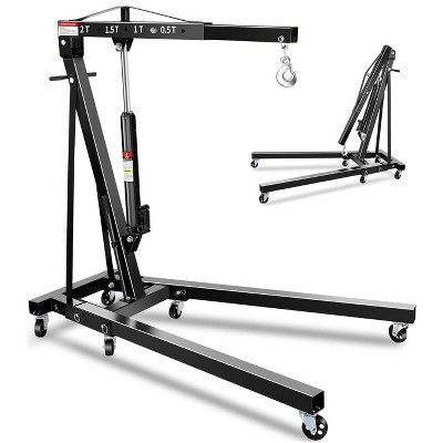 2-Ton Folding Engine Hoist with Lever, Hydraulic Shop Crane with 6 Swivel Wheels & Adjustable Boom (0.5T-2T), Heavy-Duty Cherry Picker for Garage