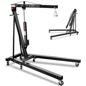 2-Ton Folding Engine Hoist with Lever, Hydraulic Shop Crane with 6 Swivel Wheels & Adjustable Boom (0.5T-2T), Heavy-Duty Cherry Picker for Garage - 1 of 4