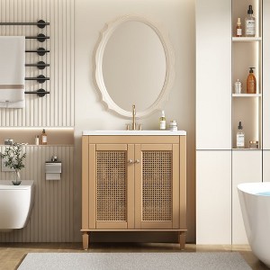 30" Bathroom Vanity With Sink, Solid Wood Cabinet With Resin Sink, Modern Free Standing Storage Cabinet With Height Adjustable Shelf, Hidden Drawer - 1 of 4