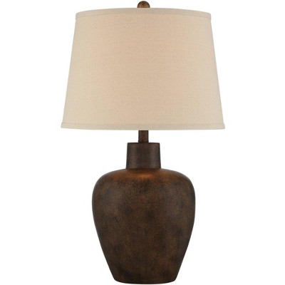 Set of 2 Dark Terra Cotta Urn Table Lamps with Tapered Fabric Drum Shades