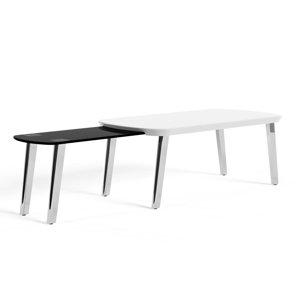 Appa Modern Extendable Coffee Table White - miBasics: Luxury Glam Style, Oval Shape, Steel & Glass