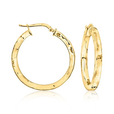 Ross-Simons Italian 18kt Gold Over Sterling Hammered Hoop Earrings