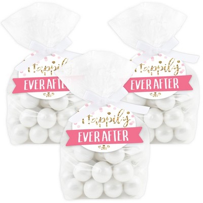 Big Dot of Happiness Little Princess Crown - Pink and Gold Princess Baby Shower or Birthday Party Clear Goodie Favor Bags - Treat Bags With Tags 12 Ct