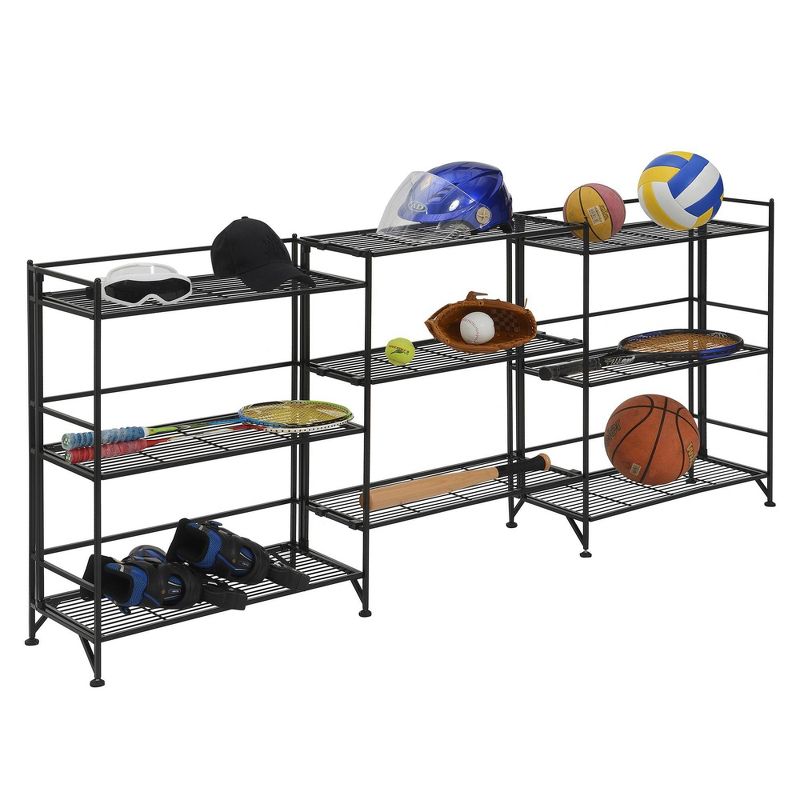 Breighton Home 32.5&#34; Extra Storage 3 Tier Wide Folding Metal Shelves with Set of 3 Extension Shelves Black, 3 of 9